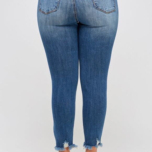 High Rise Frayed Raw Hem Ankle Distressed Skinny Jeans Blue Stretch Plus Size 3X - Picture 8 of 13
